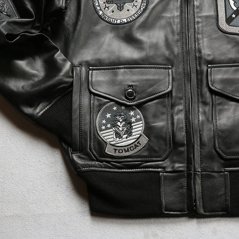 G1 flight suit jacket men Europe and the United States size embroidery French sheepskin leather coat sheep shearling collar top