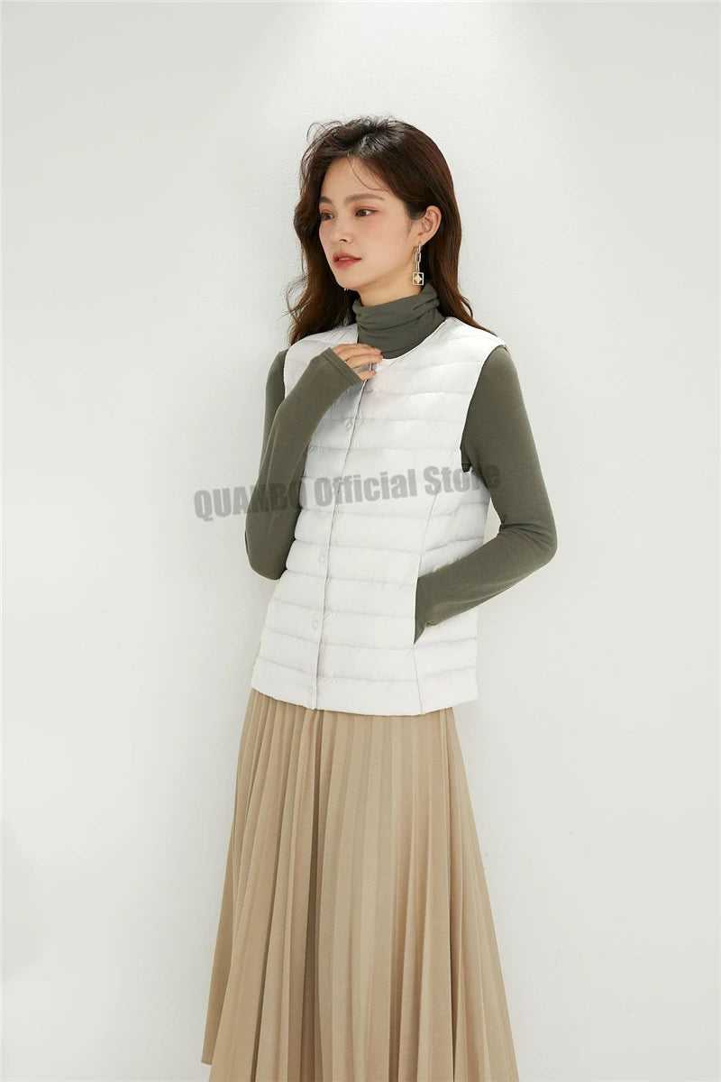 Women Sleeveless Puffer Vest Women's Ultra Light Down Vest Women Two Ways Waistcoat Portable Warm Sleeveless Winter Liner