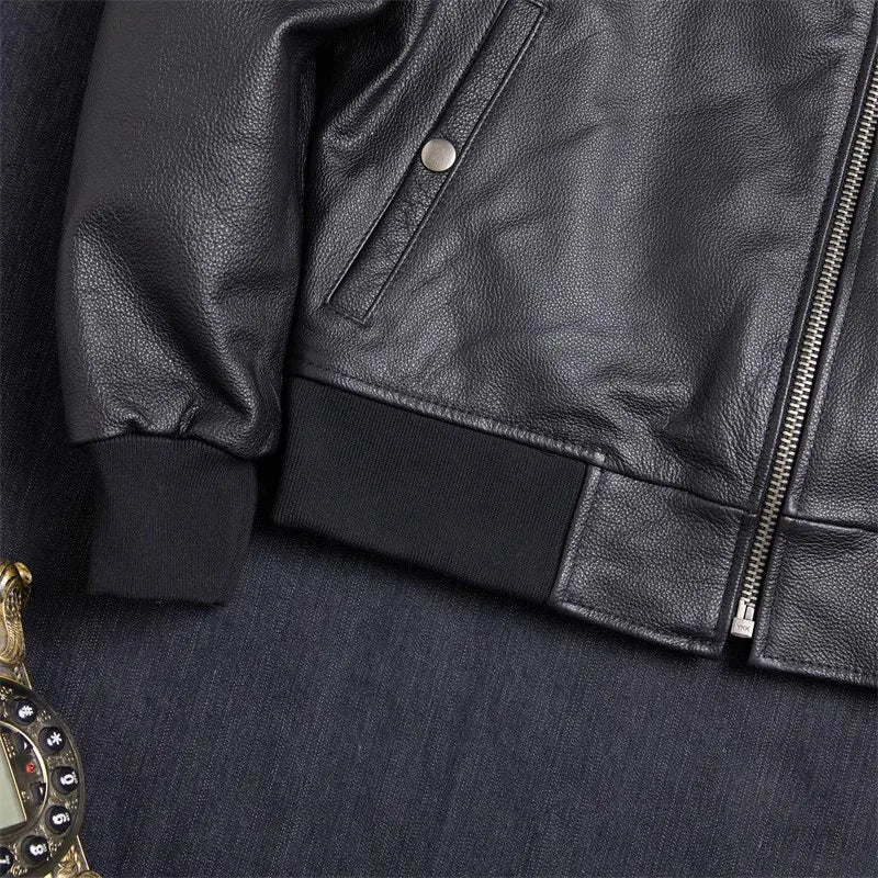Men's Classic MA-1 Bomber Leather Jacket – Slim Fit Cowhide Air Force Style