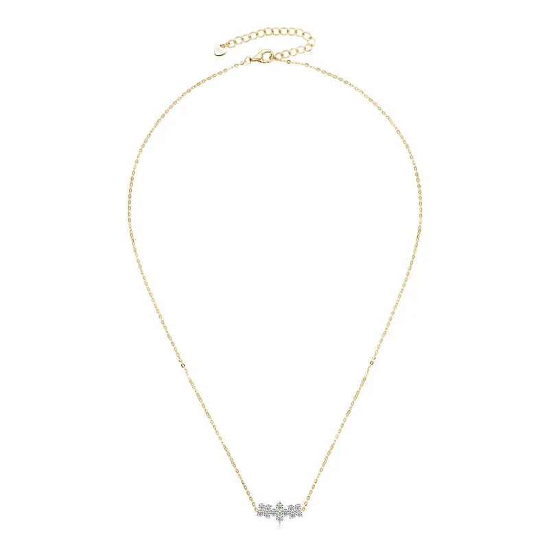 Lnngy 925 Sterling Silver Elegant Four-Leaf Clover Pendant Necklace 3mm&2.5mm Round Moissanite Necklaces for Women Jewelry Gift