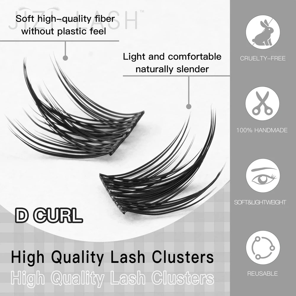 JIZI-LASH False Eyelashes Extensions Kit Lash Bond and Seal Lashes Remover Set 100Pcs DIY Long Clusters D Curved Make Up Tool