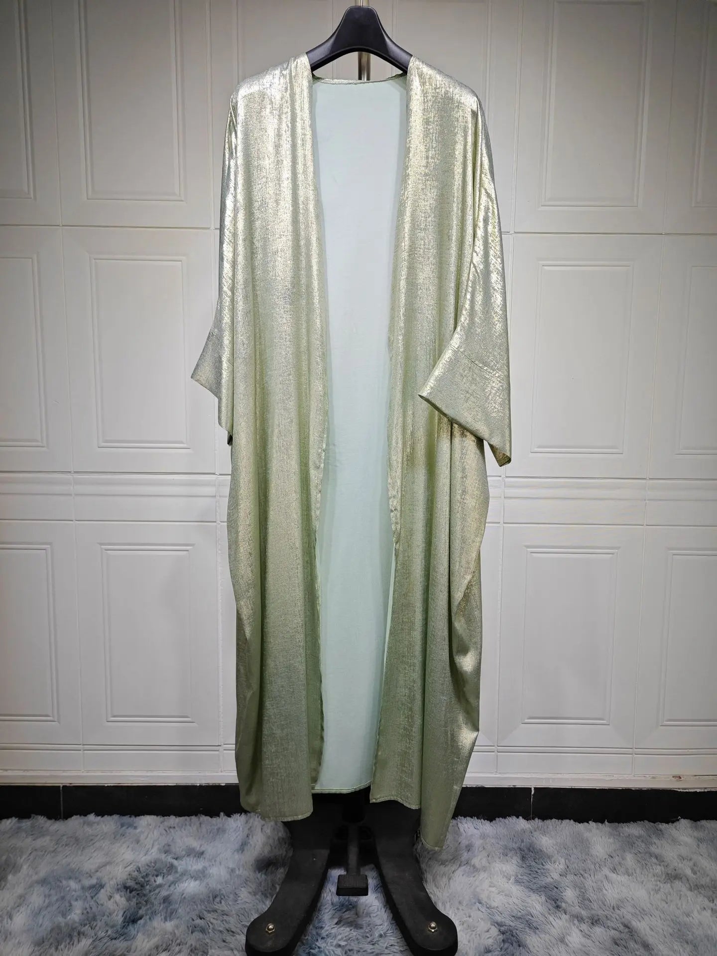 Dubai Luxury Shiny Satin Open Kimono Abaya – Muslim Kaftan Dress for Women