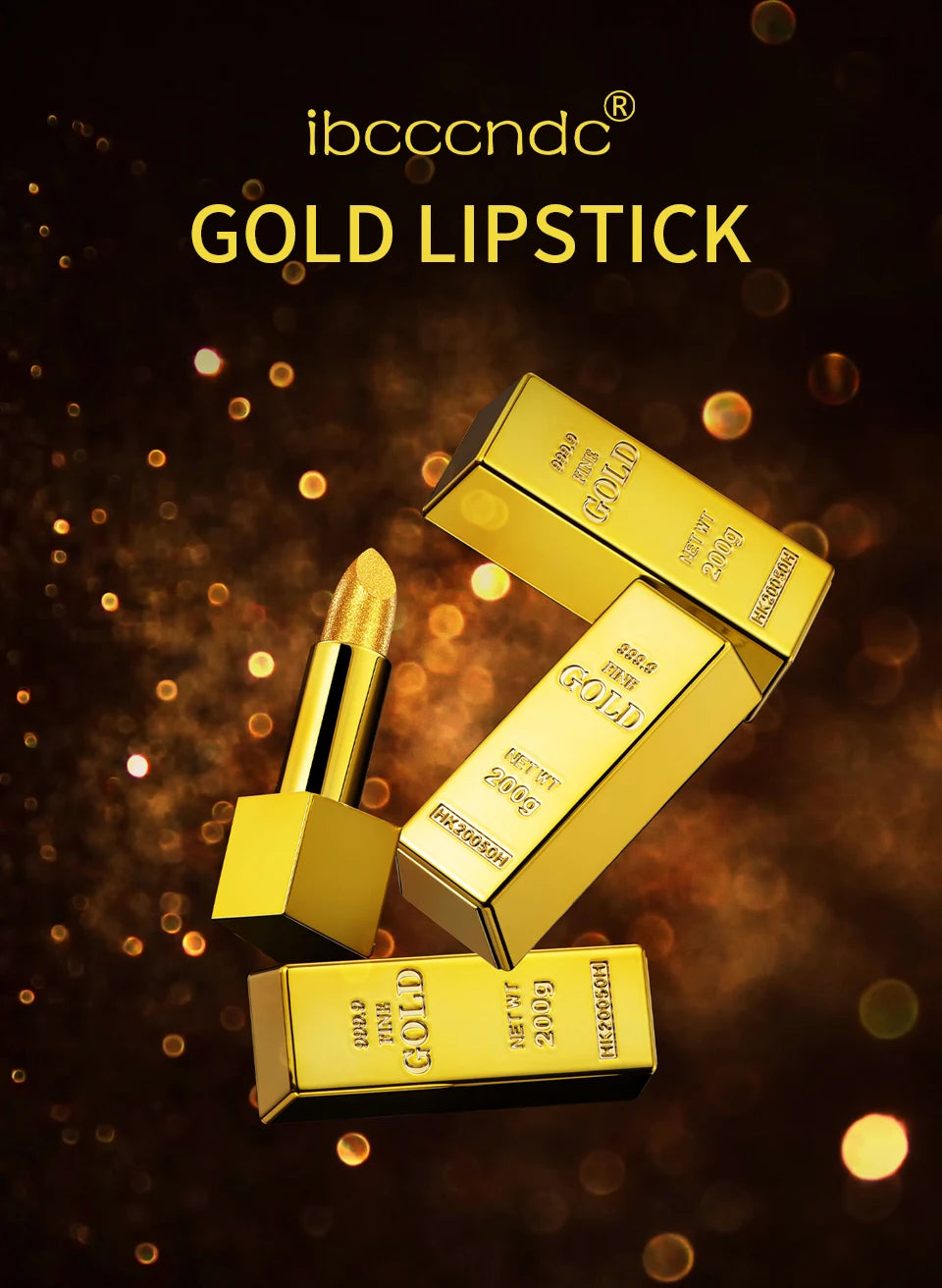 Shimmer Gold Lipstick Metallic Glitter Sexy Lipsticks Long Lasting Batom Waterproof Cosmetic Gold Brick Tube Design Gift 3.5g