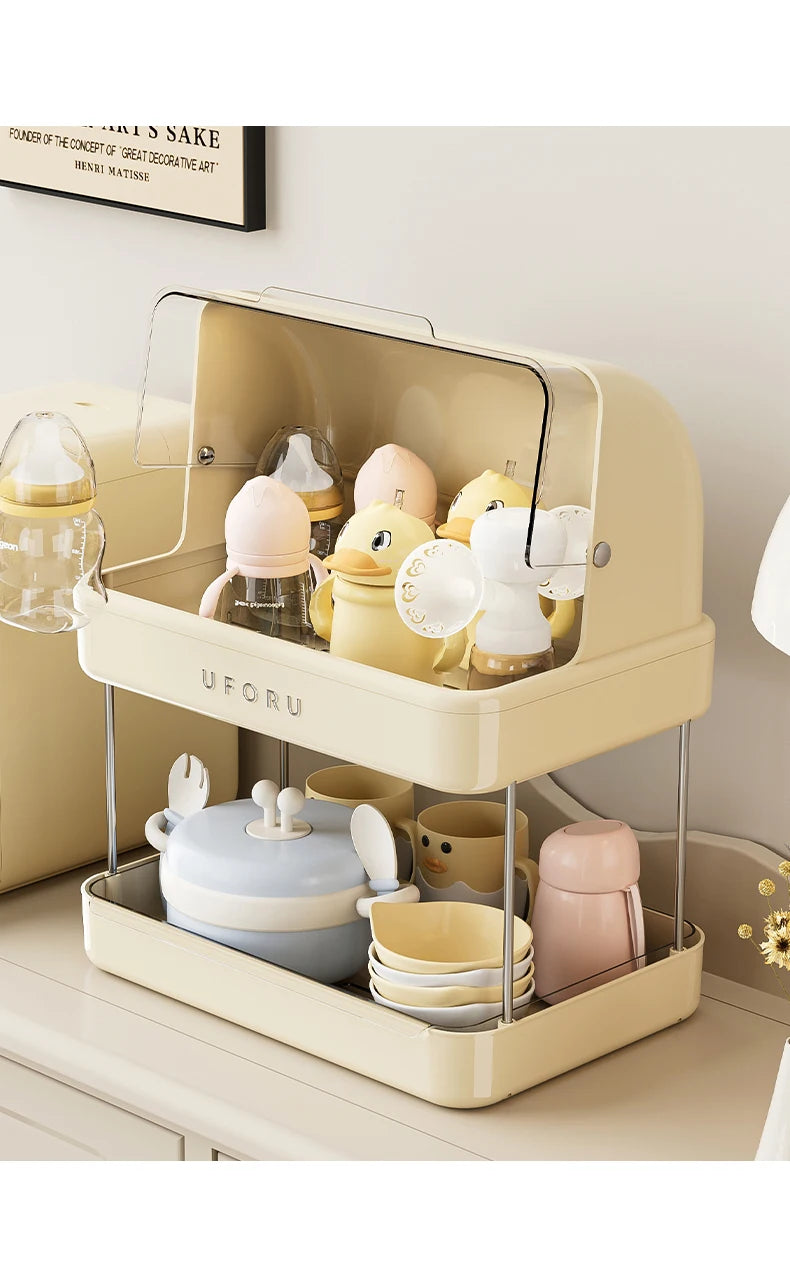 UFORU Dust-proof drain cup holder multi-function household teacups with cover large capacity milk bottle coffee cup organizer