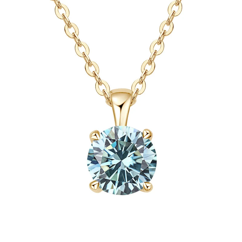 JoyceJelly Classic Four Prong 1ct Moissanite Necklace Women's 925 Sterling Silver Plated 18k Gold Pendant Luxury Fine Jewelry
