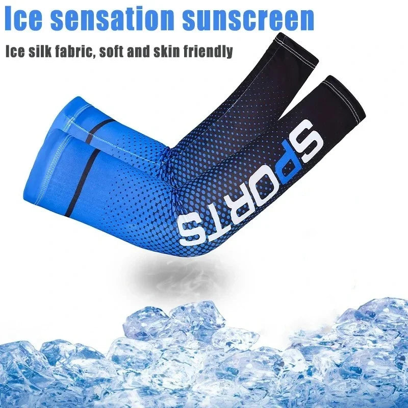 Summer Running Arm Sleeve Ice Silk Cooling Sunscreen Cuff UV Sun Protection Sleeve Anti-Slip Men Women Long Gloves Outdoor Sport