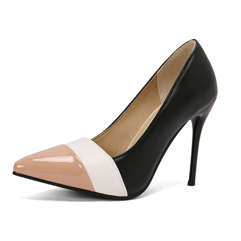 Women’s Mixed Colour Stiletto Pumps – Thin High Heels Pointed Toe Office Shoes