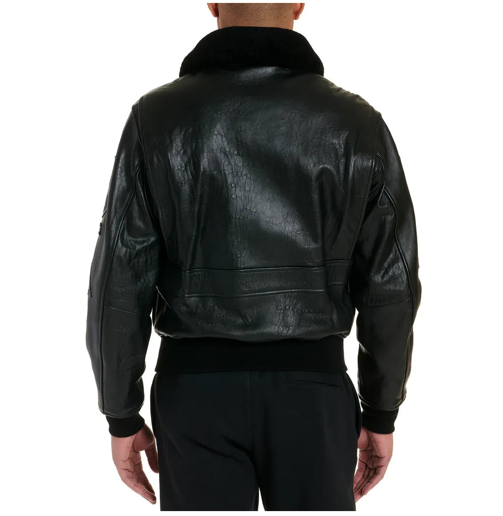 G1 flight suit jacket men Europe and the United States size embroidery French sheepskin leather coat sheep shearling collar top