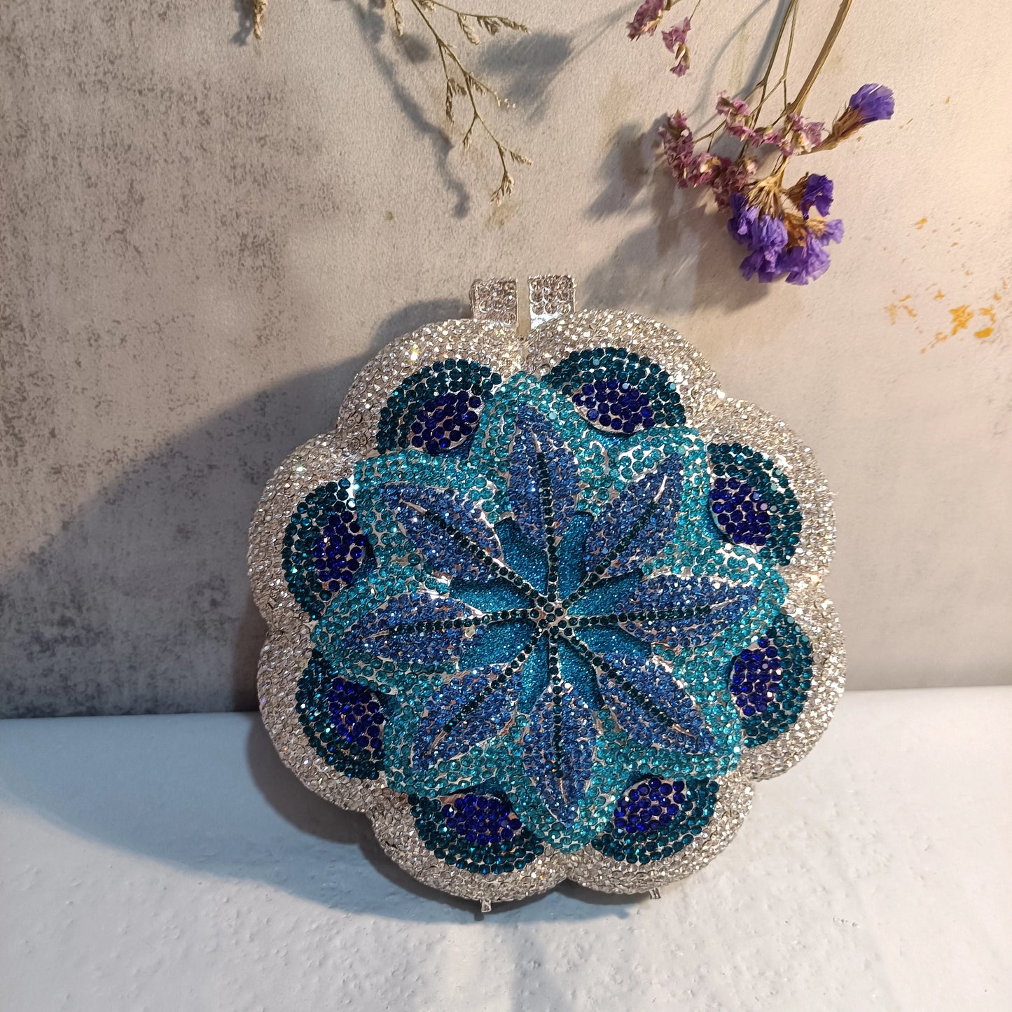 Rose Flower Pink/Green Rhinestones Evening Clutches Women Floral Yellow Crystal Evening Bags Bridal Wedding Party Clutch Purse