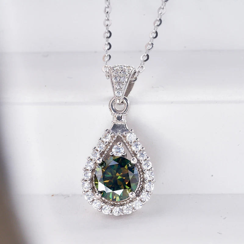 JoyceJelly 1CT Colorful Moissanite Necklace Sterling Silver 925 Jewelry Female Water Drop Shaped Pendant Top Quality Dating Gift