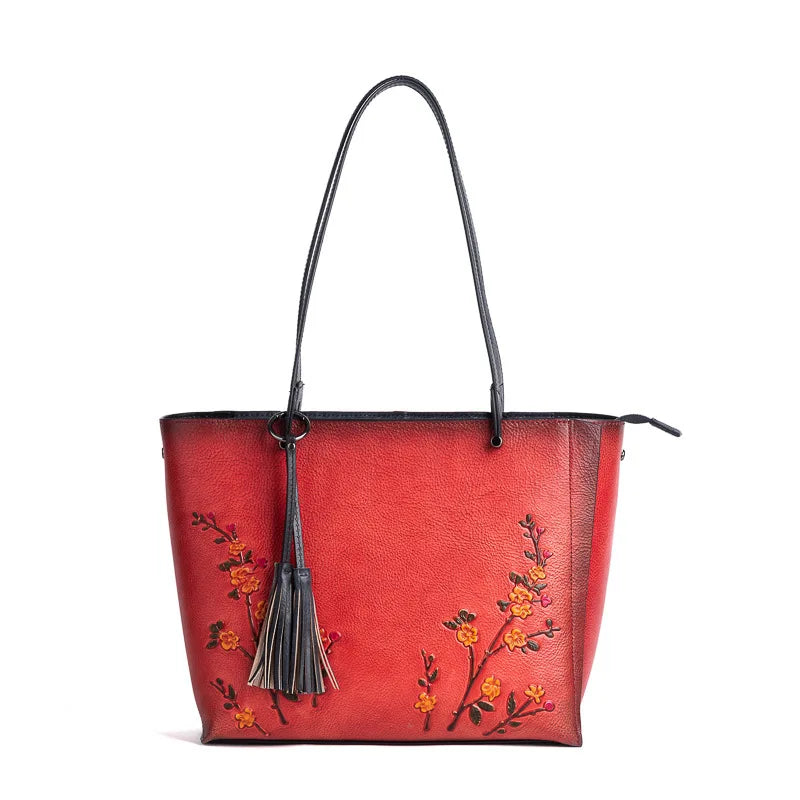 Vintage 3D Floral Embroidery Designer Bag Large Capacity Women's Tote Bag Premium Cowhide Leather Luxury Handbags for Women 2025
