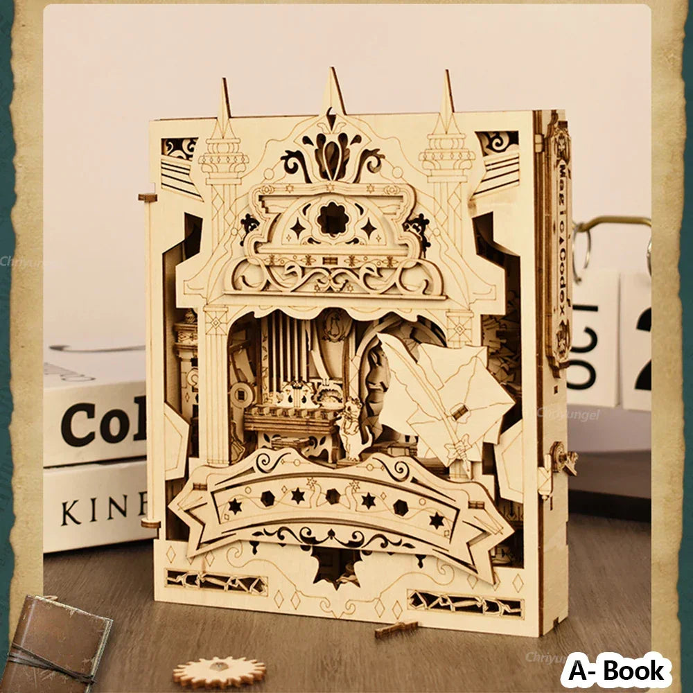 Book of Secrets 3D Puzzle Wooden DIY Assembly Miniature House Kit Home Living Room Decor Crafts Gift for Adults Kids 2 Styles