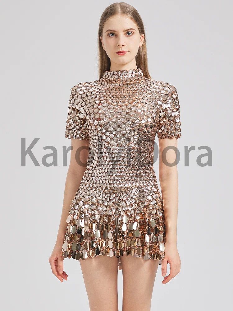 Sexy Black Shell Sequins Mini Dress Nightclub Dance High Quality Performance Clothing Bodysuit Birthday Red Dresses