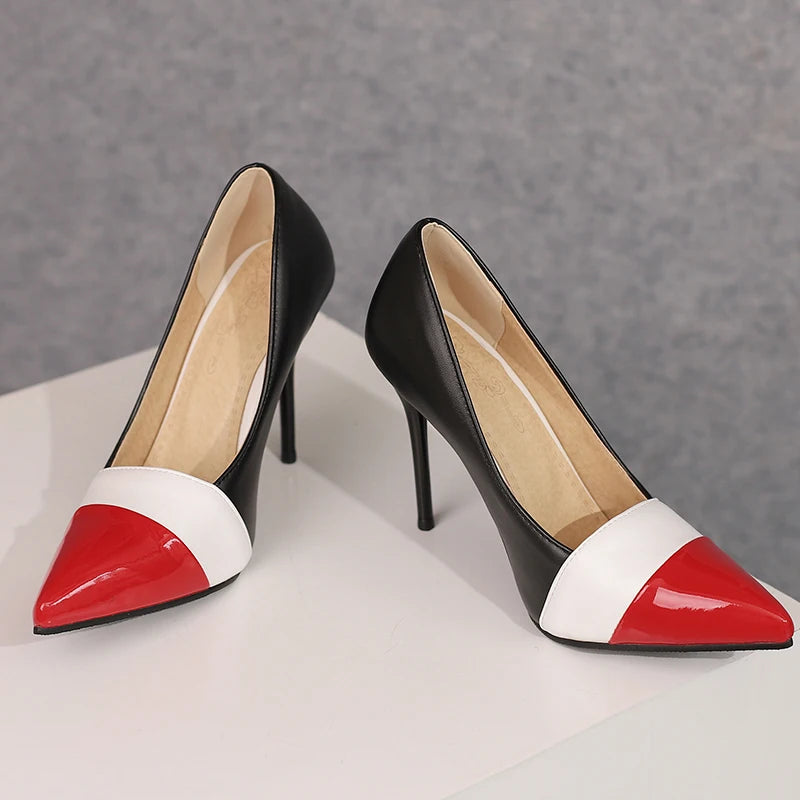 Women’s Mixed Colour Stiletto Pumps – Thin High Heels Pointed Toe Office Shoes