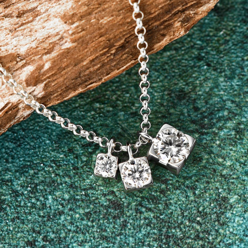 Lnngy Three Stone Moissanite Pendant Necklace Niche 925 Sterling Silver Chain Necklaces for Women collar plata 925 Jewelry Gift
