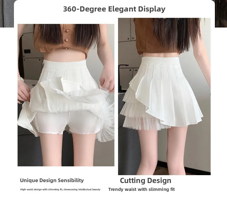Slimming A-Line Skirt for ort Women High Waist Pleated Commuter Sle Net Gauze f Body Skirts Fem Faion