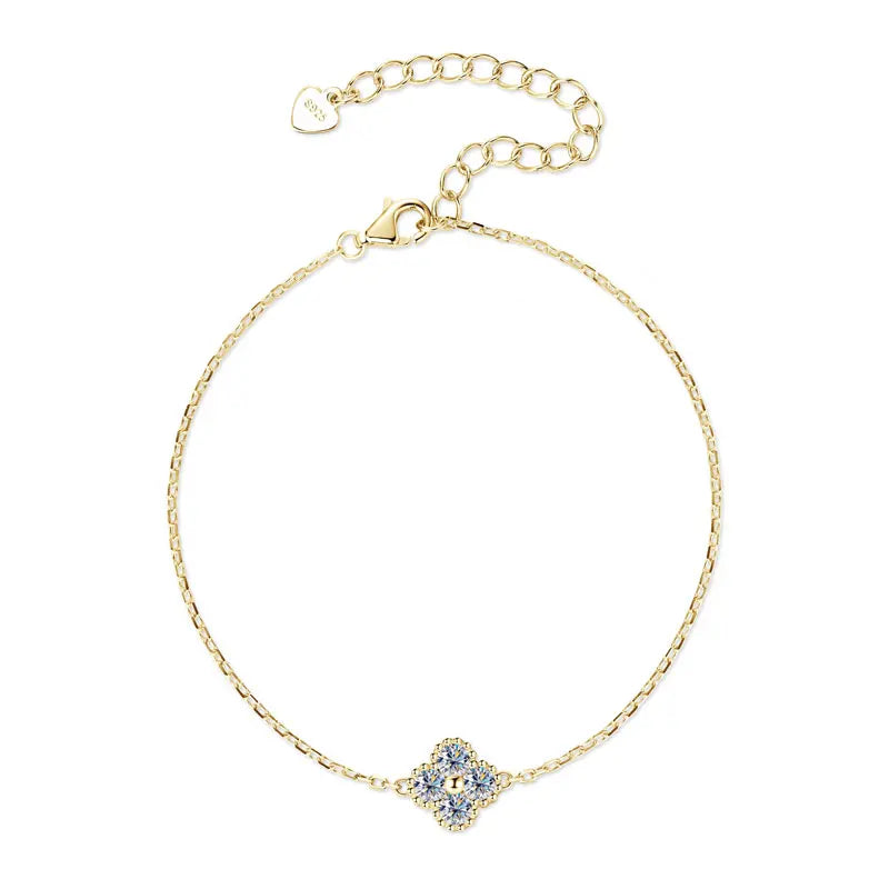 RAPRGOLD GRA Moissanite Four Clover Flower Charm Pendant Necklace Bracelet Set for Women S925 Sterling Silver Fine Jewelry Gifts