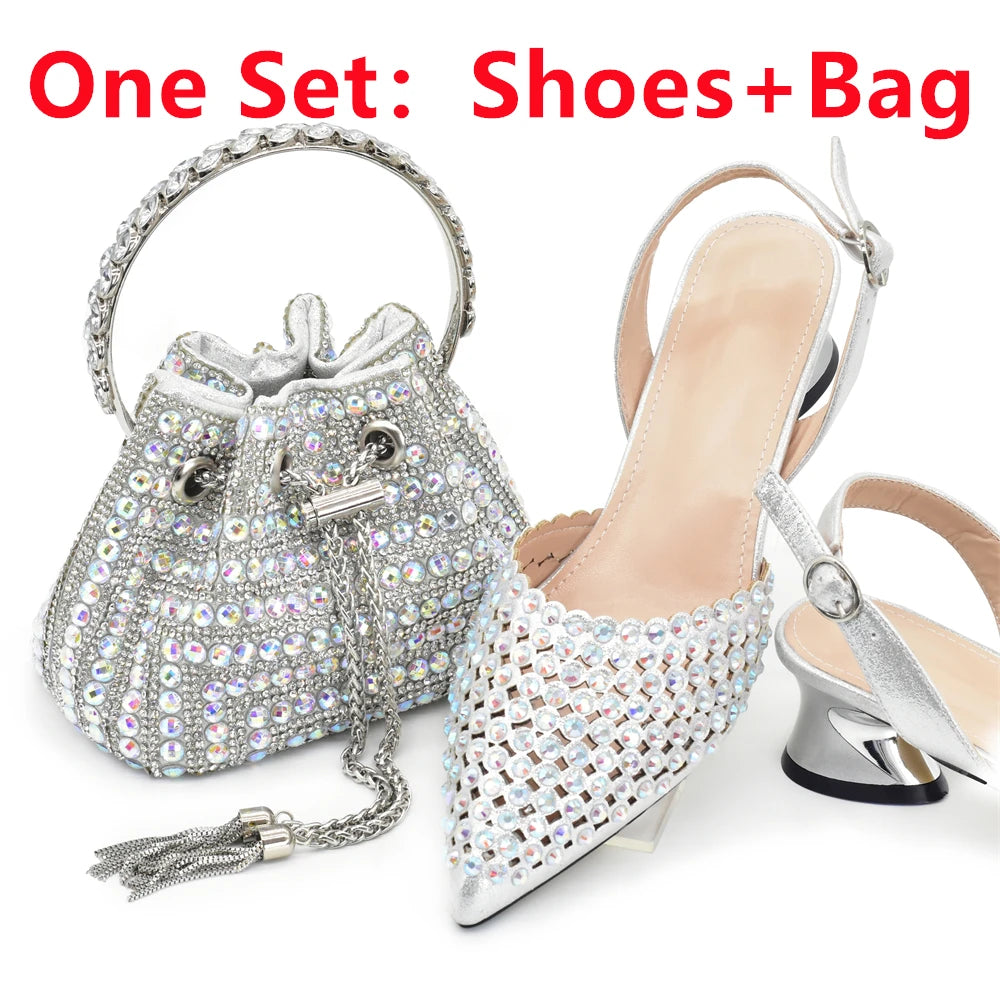 New Arrival Pointed Toe Women Sandals Shoes and Bag Set for Ladies Wedding Party Pumps Italian Shoes and Bags Matching Set