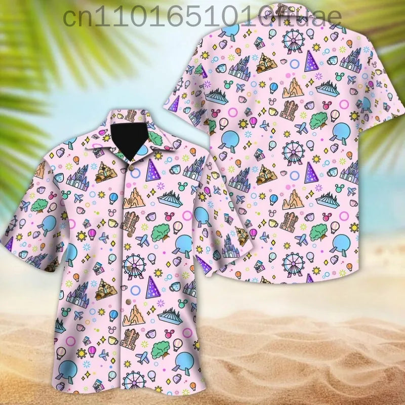 Disney New Hawaiian Mickey Minnie Tropical Shirts for Men and Women Summer Beach Shirts Children's Casual Fashion Seaside Shirts