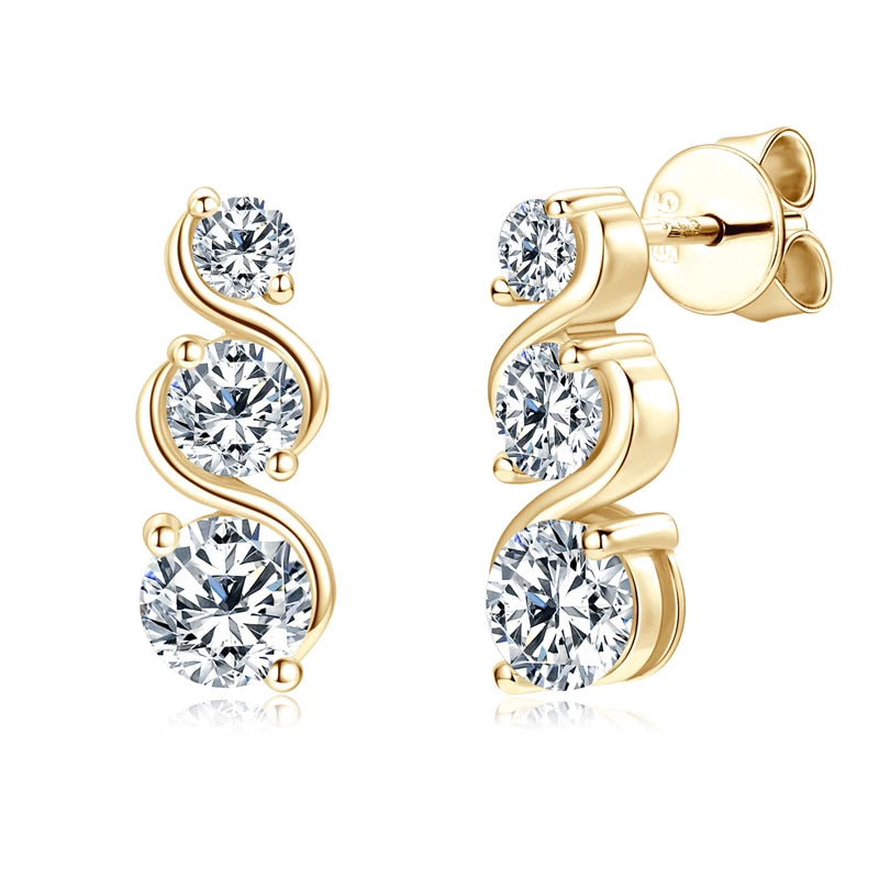 Lnngy 1.80CTTW Moissanite Twisted Earring for Women 925 Sterling Silver Infinity Stud Earrings Piercing Daily Life Jewelry Gift