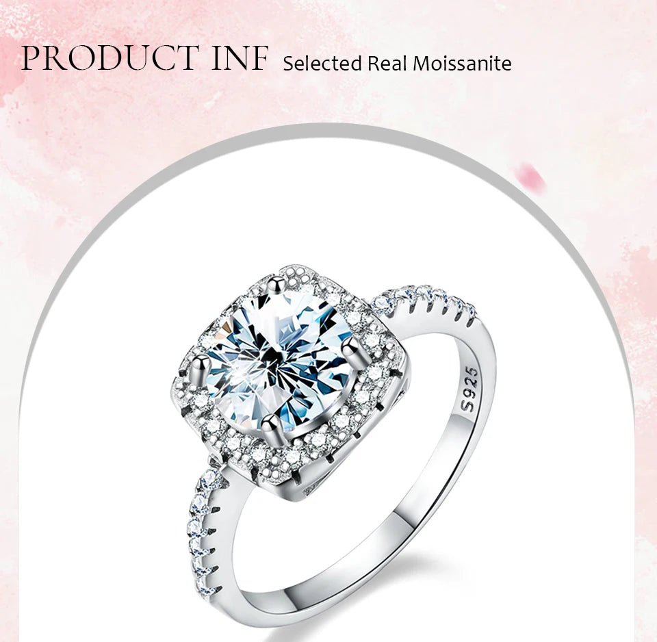 GRA 0.5ct 1ct D Real Moissanite Diamond Wedding Halo square Rings for Women Original 925 Sterling Silver Luxury Fine Jewelry
