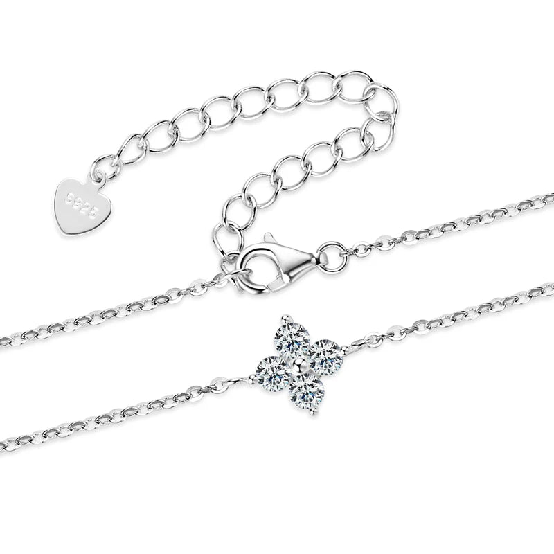 Lnngy Moissanite Four Leaf Flower Chain Bracelet for Women 925 Sterling Silver Niche Simple Desgin Bracelets Jewelry Accessories