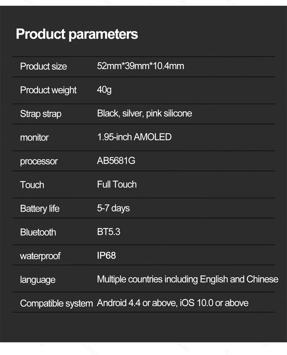 Smartwatch Men Women NFC AMOLED Screen Always Show Time Clock Bluetooth Call IP68 Waterproof Smart Watch Sport Fitness Bracelet