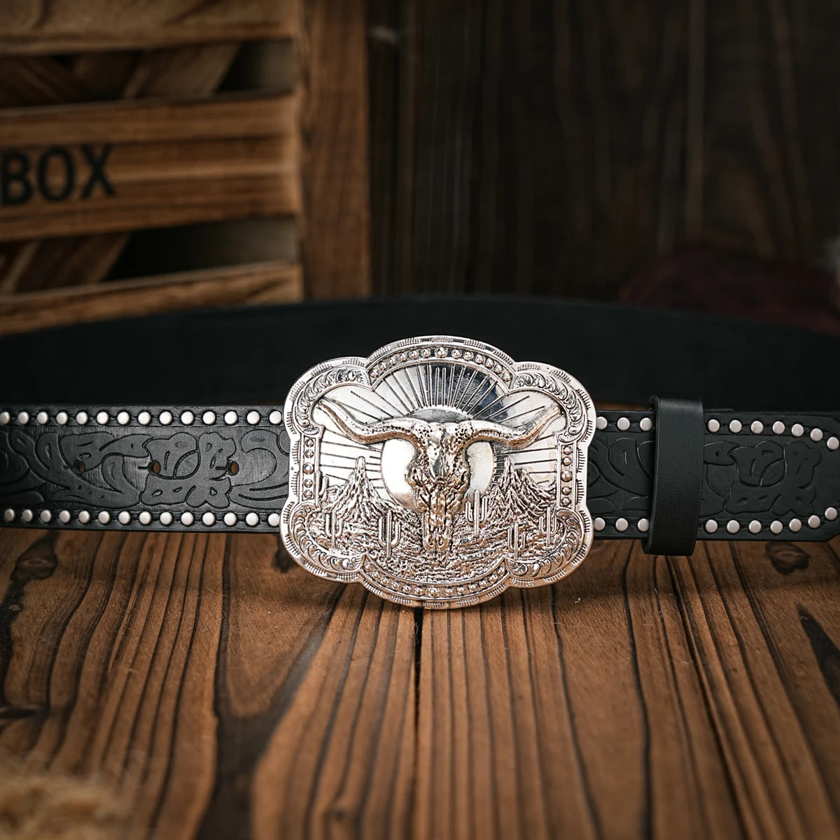 Men - Women - Western Denim - pu leather - Belt - Vintage jeans with floral carved buckle belt