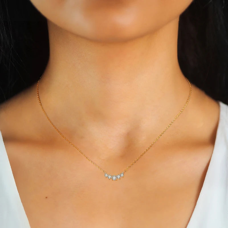 18K Gold Plated 925 Silver Real Moissanite Jewelry Set 5-Stone Smile Pendant Necklace Stud Earrings Sets for Women Christma Gift