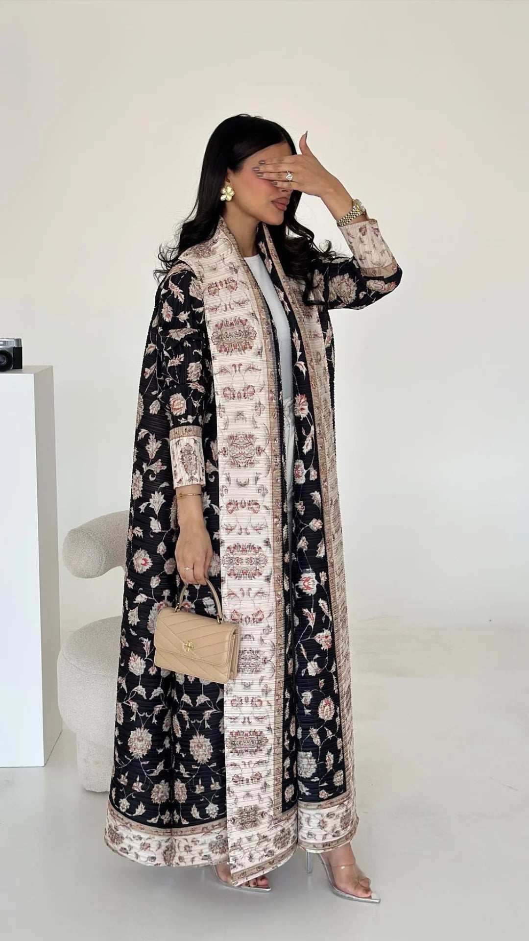 Dubai Abaya Luxury Evening Coat – Pleated Formal Cardigan Robe for Women
