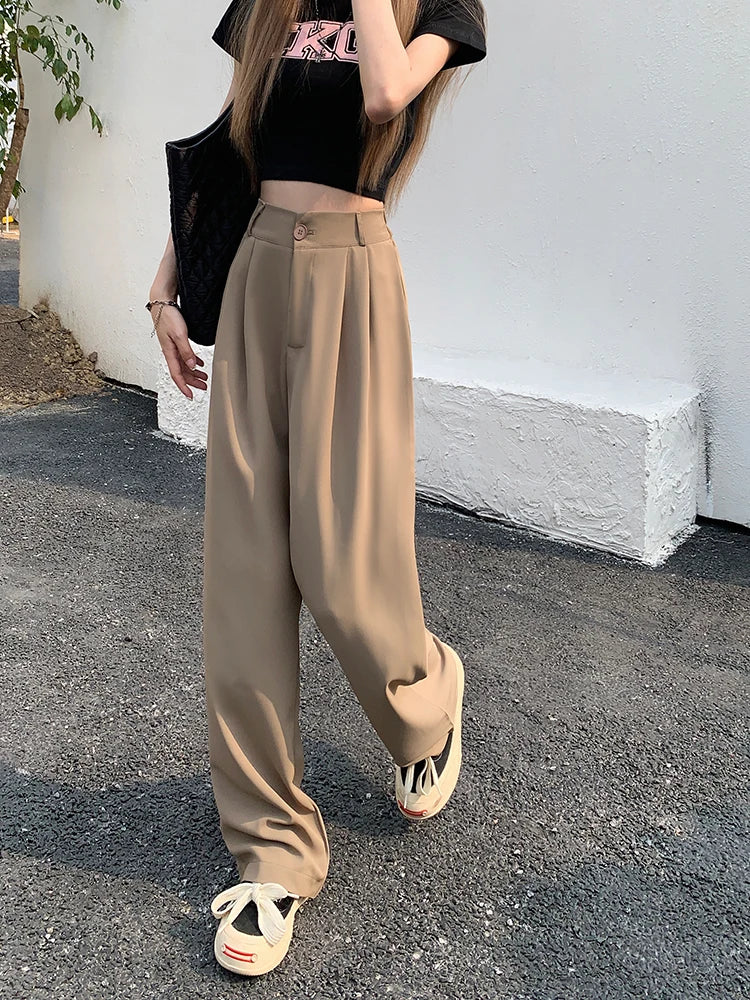 plus Size Women's Casual Wide Leg Pants High Waist Slimming Trousers Versatile Spring Faion Korean Sle Commute Pants