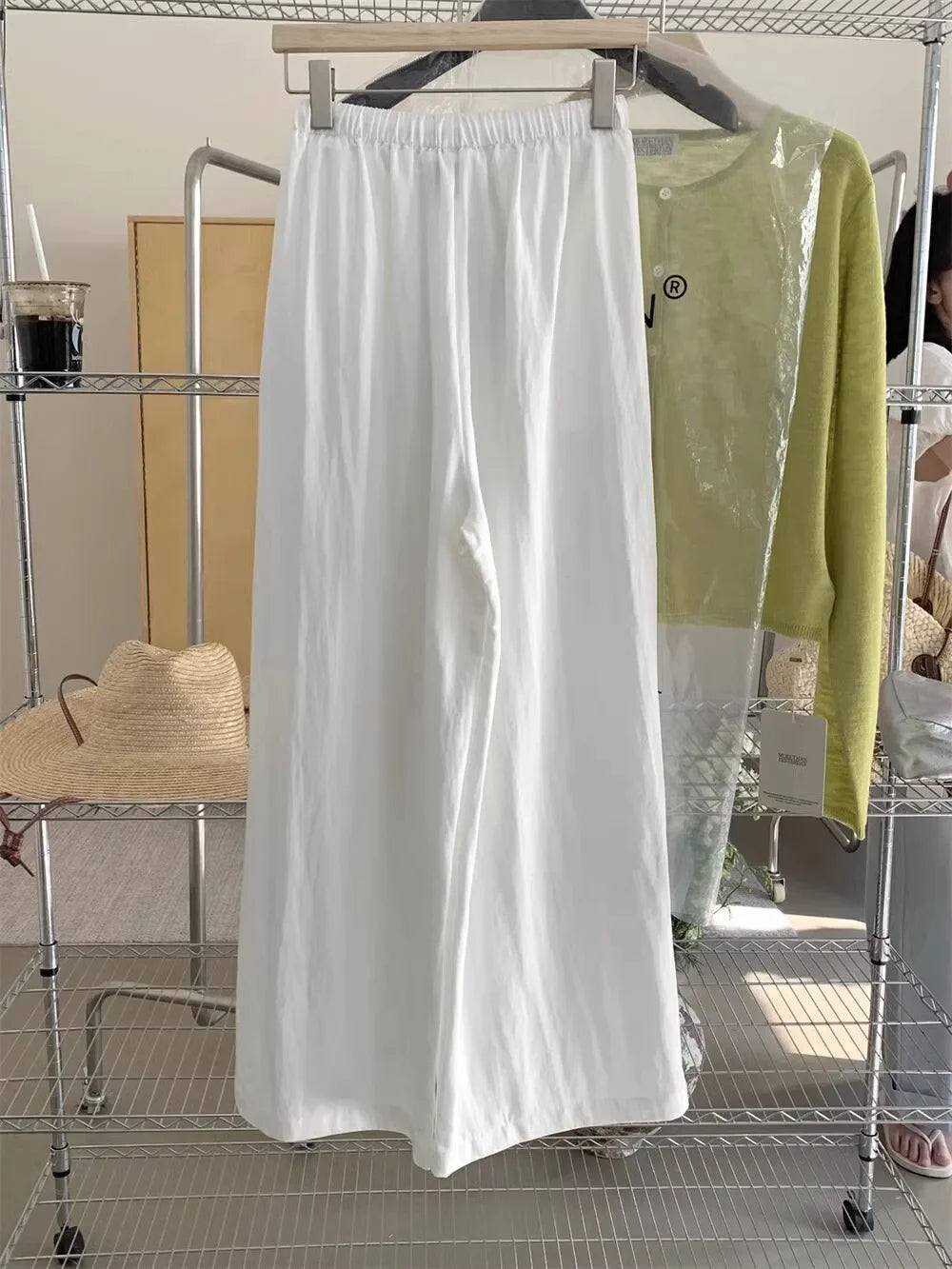 Slimming Wide Leg Cotton Linen Loose Fit Thin High Waist Casual Solid Color Summer Trousers for Women Elegant Drapey Style