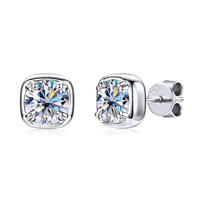 Lnngy 925 Sterling Silver Square Shape Stud Earring Certified Sparkling 6.5MM 1CT Moissanite Earrings For Women 2025 New Jewelry