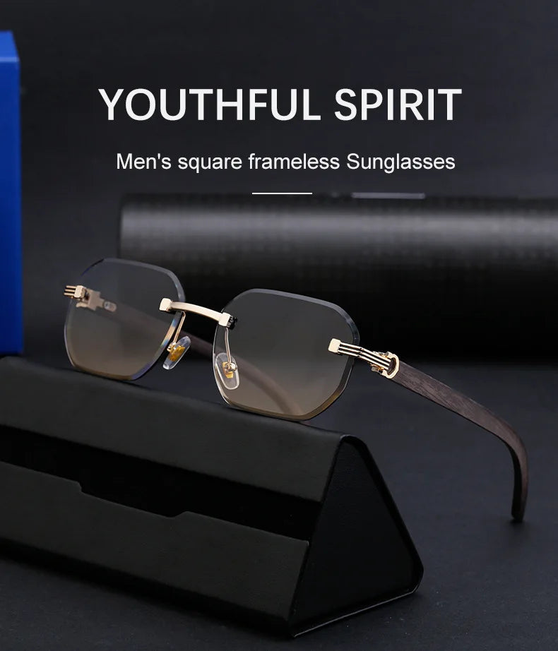 Vintage Square Rimless Sunglasses – 2025 Luxury UV400 Anti-Blue Light Eyewear for Men