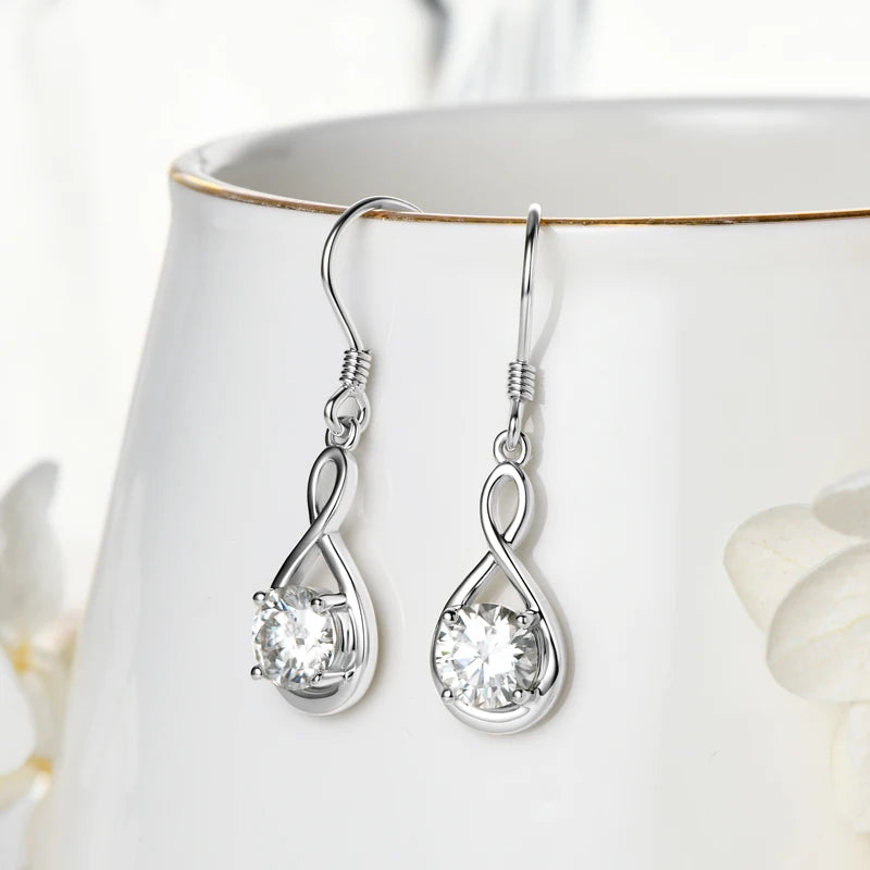 Lnngy 1.0ct Round Moissanite Dangle Hook Earring 925 Sterling Silver Ladies Light Luxury Earring for Women Fashion Jewelry Gift