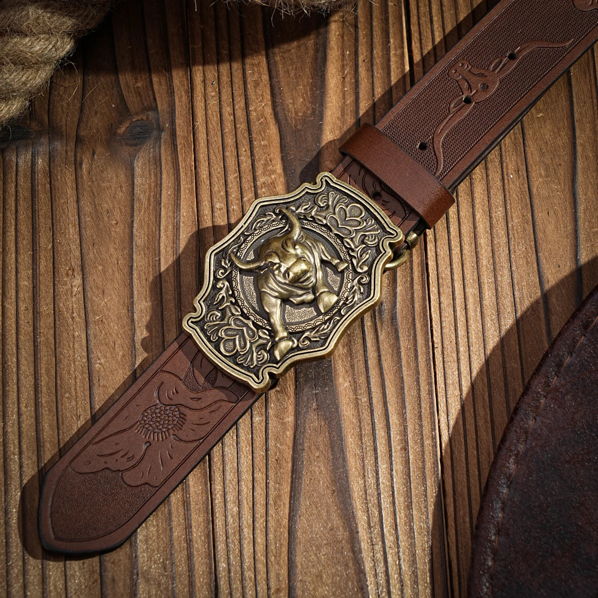 Western denim PU Belt - men's decorative printed carved denim waistband