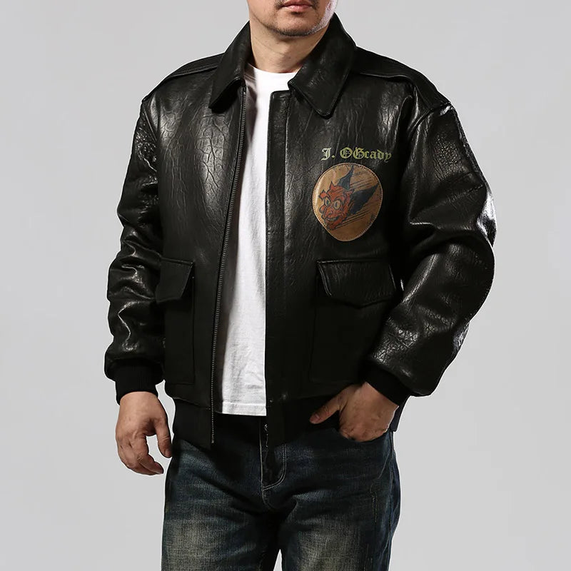 Saipan B29 Bomber Flight Suit Genuine Leather Jacket Men's New Zealand Sheepskin Fat Plus Size Bubble Leather Leather Coat tops