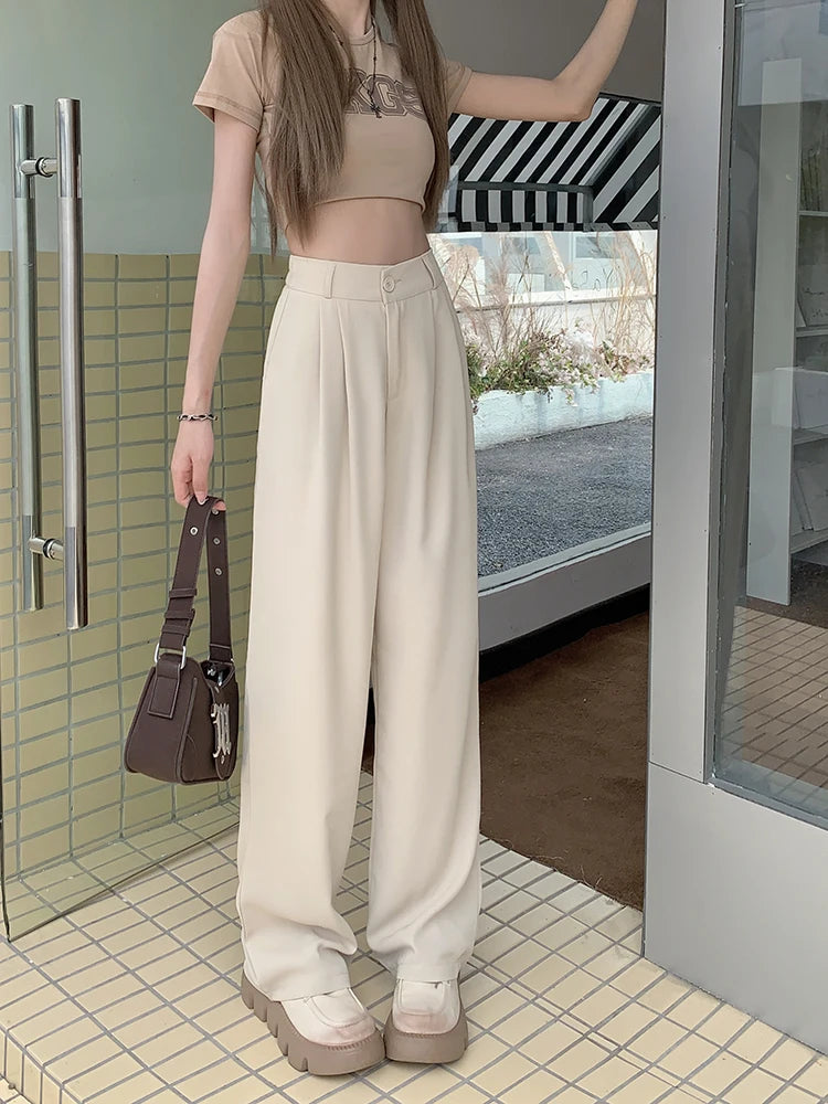 plus Size Women's Casual Wide Leg Pants High Waist Slimming Trousers Versatile Spring Faion Korean Sle Commute Pants