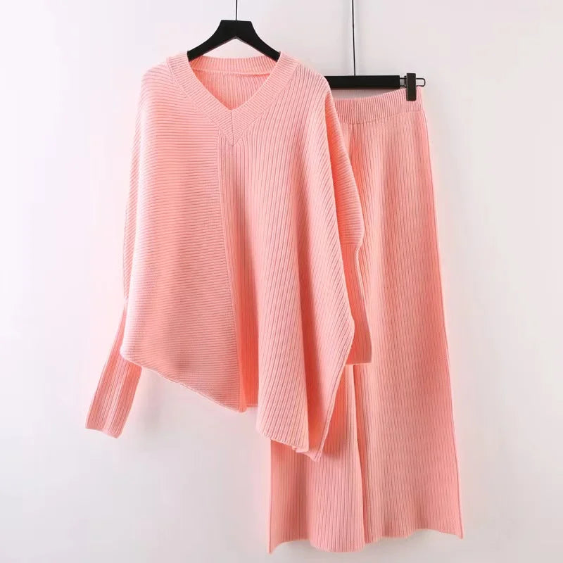 Loose Knit Set Women's Autumn/Winter Thick Temperament Sweater Wide Leg Pants Two-Piece Spring And Autumn Tide Set
