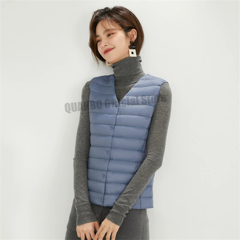 Women Sleeveless Puffer Vest Women's Ultra Light Down Vest Women Two Ways Waistcoat Portable Warm Sleeveless Winter Liner