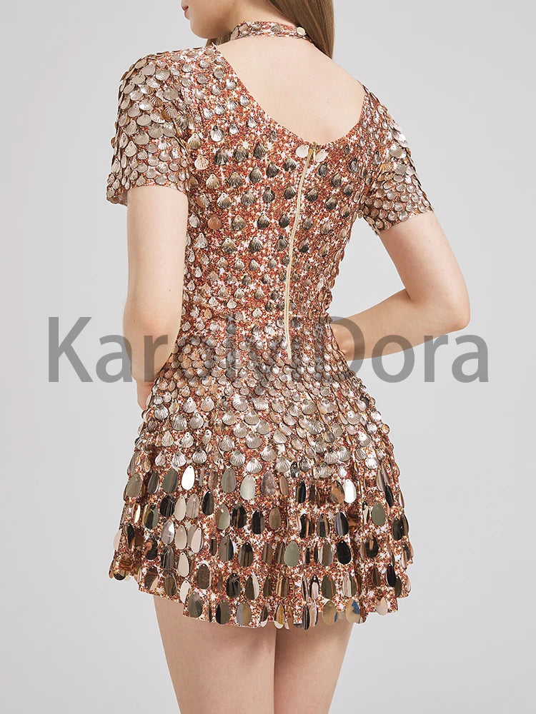 Sexy Black Shell Sequins Mini Dress Nightclub Dance High Quality Performance Clothing Bodysuit Birthday Red Dresses
