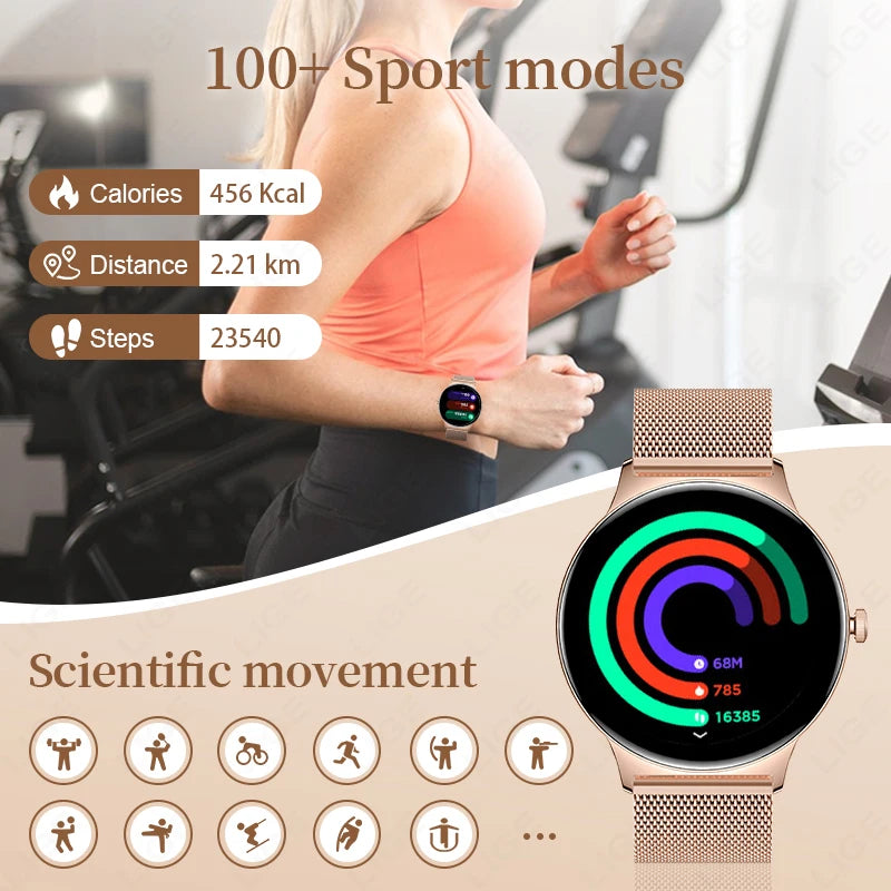 LIGE New 1.43" Bluetooth Call Smartwatch Women Men 466*466 AMOLED Full touch Screen Women Smartwatches Ladies For Android ios