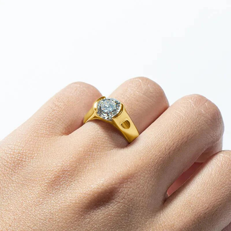 IOGOU 18K Gold Plated Engagement Rings 8mm 2.0carat D Color VVS1 Moissanite Diamond Rings for Women Men 100% Silver 925 Jewelry