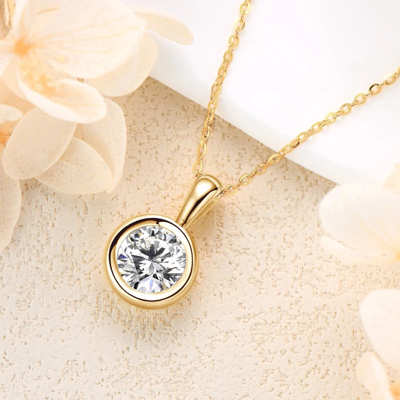 Anziw 925 Silver Set 2ct Moissanite Pendant Necklace 1ct 0.5ct Stud Earrings 18K Gold Plated Jewelry Sets for Women Wedding Gift