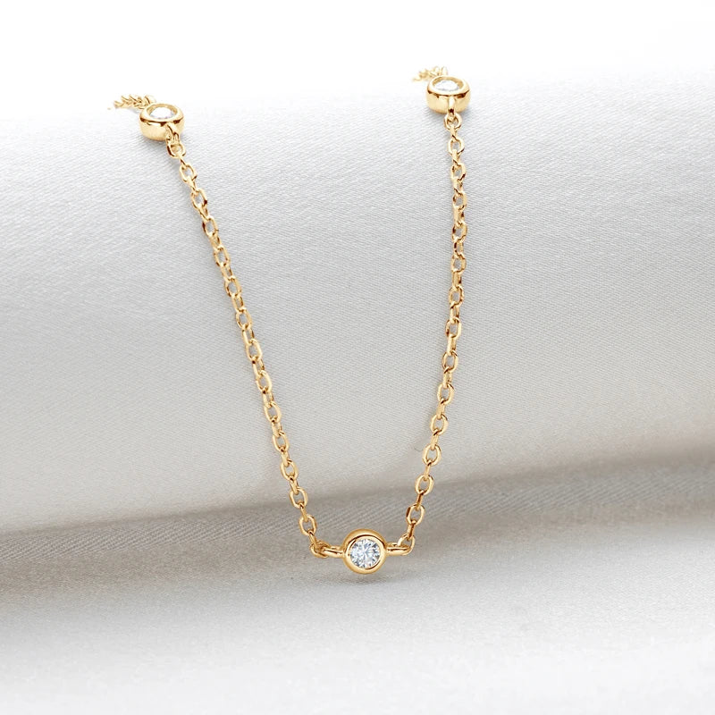 Lnngy 925 Sterling Silver Necklaces Round Cut 2.5mm/4mm Bezel Moissanite Choker Necklace for Women Multilayer Neck Jewelry