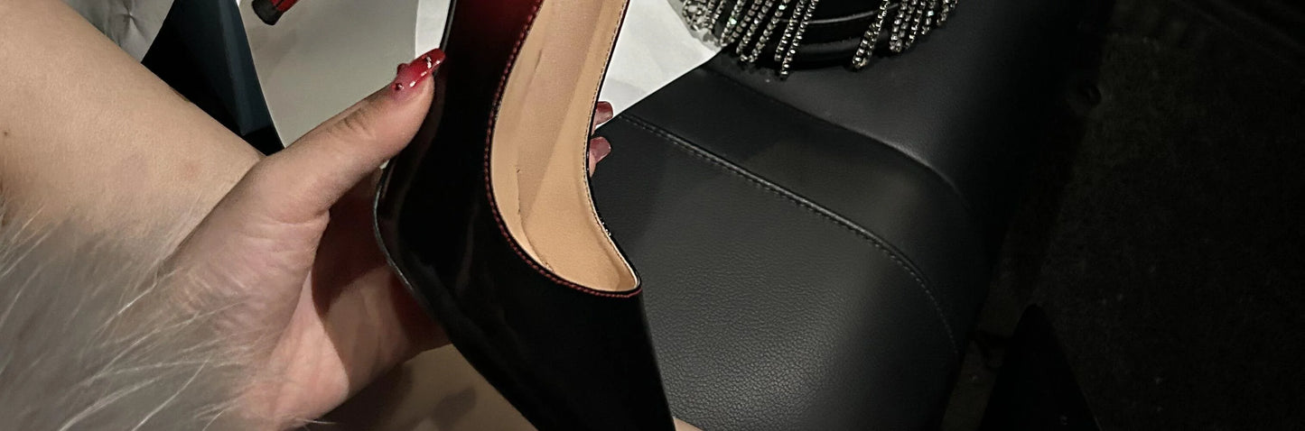 New Gradient Red Bottom Large Heels Sexy Leopard Pattern Pointed Professional Women's Shoes Black Graduation Single Shoes