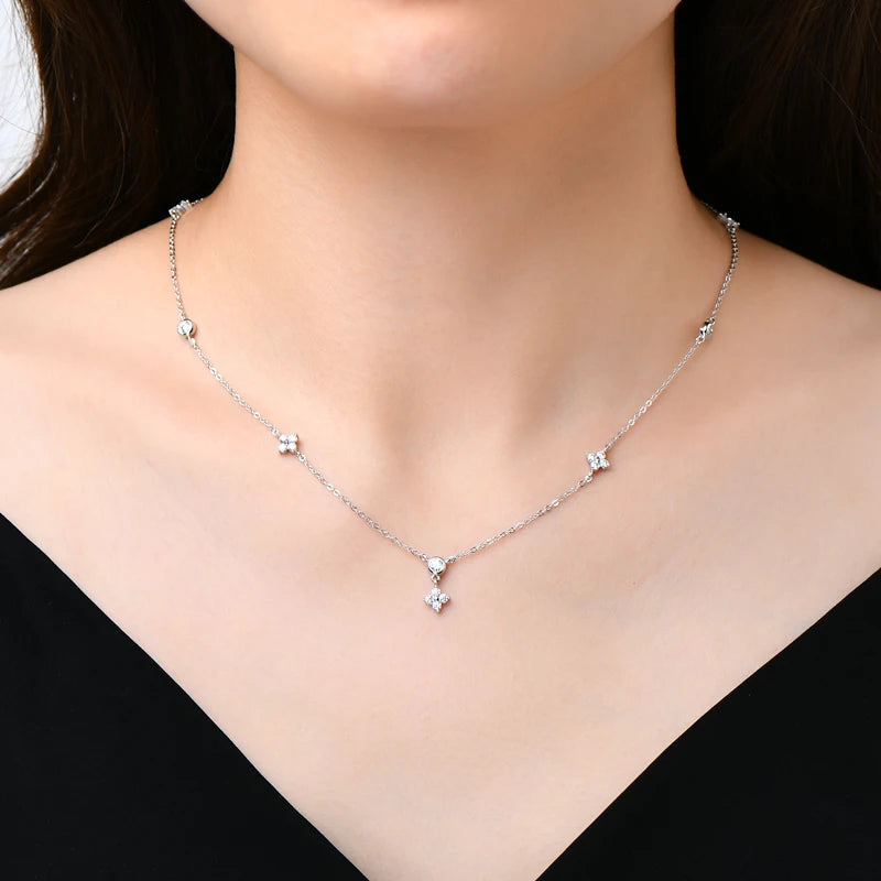 Lnngy Moissanite Necklace Bracelet Earring 925 Sterling Silver Four Leaf Flower Pendant Moissanites Jewelry Set For Wedding Gift