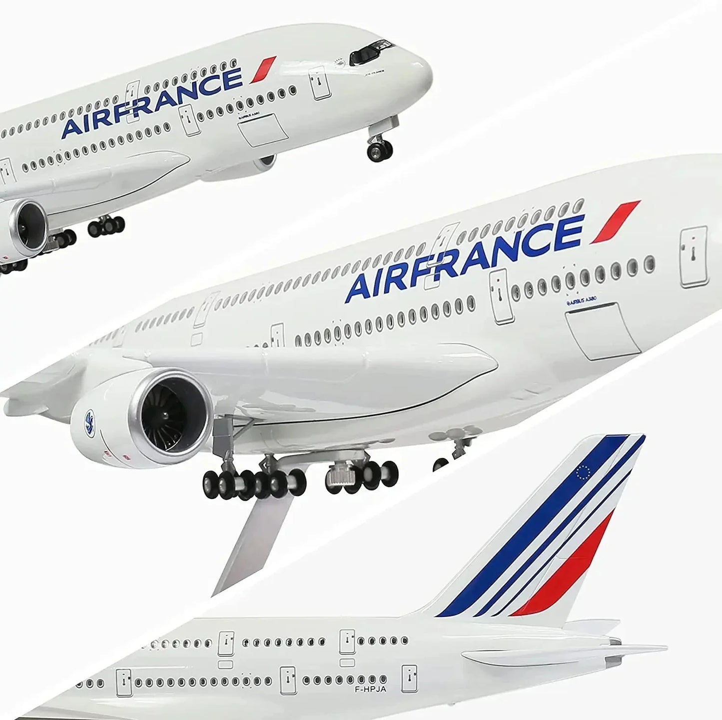 طائرة إيرباص A380 تابعة لشركة الخطوط الجوية الفرنسية بمقياس 1:160 نماذج كبيرة من الطائرات المصبوبة مع إضاءة LED للتجميع أو ديكور الهدايا