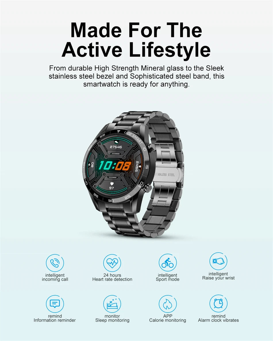 LIGE New BW0189 PRO Smart Watch Men Bluetooth Call Watch IP67 Waterproof Sports Fitness Watch For Android IOS Men Smart Watch