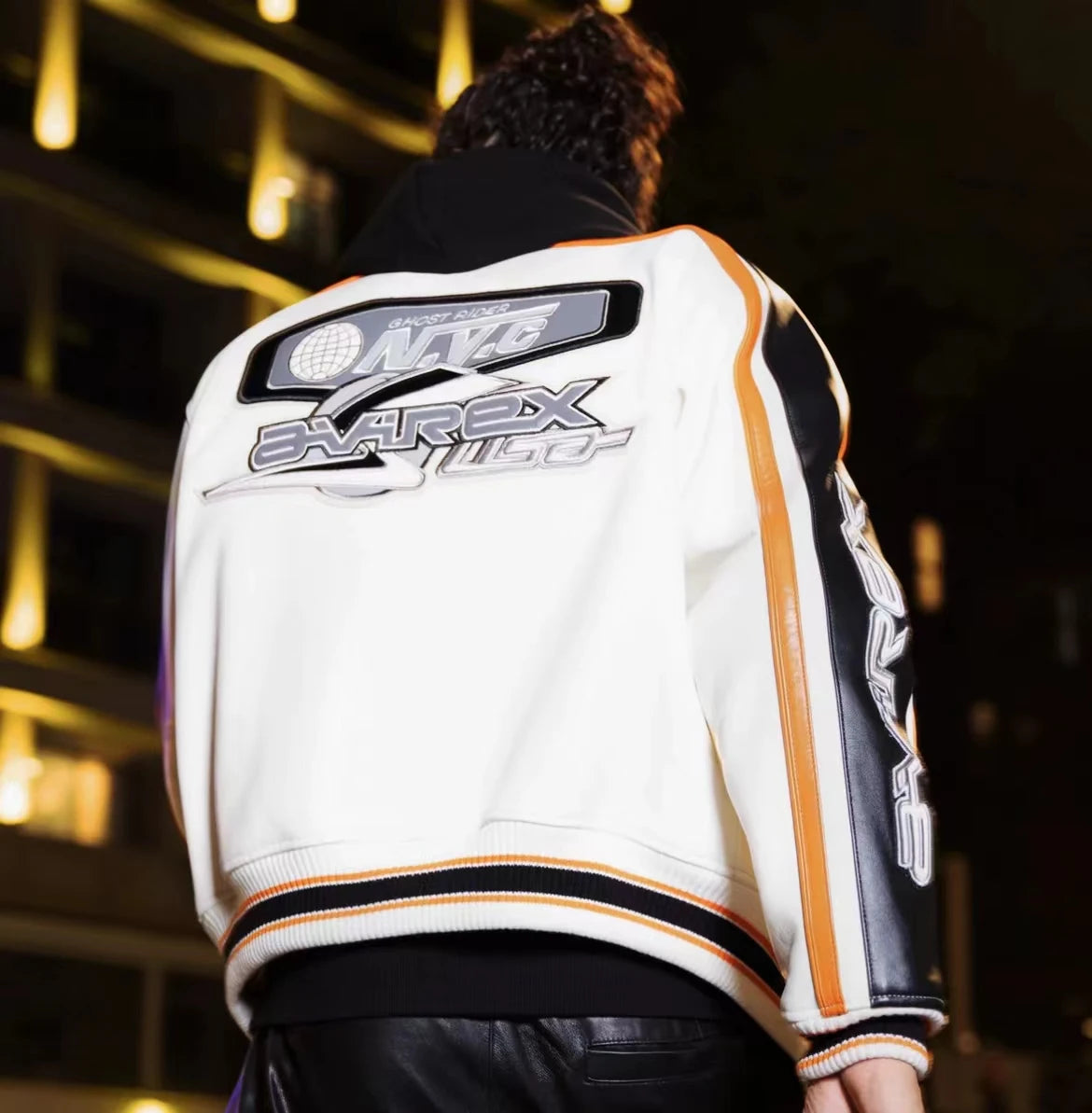 Varsity Jacket Colorblocking Men's Genuine Leather apparel America Size French Sheepskin Autumn Winter Warm Thickness Coat tops